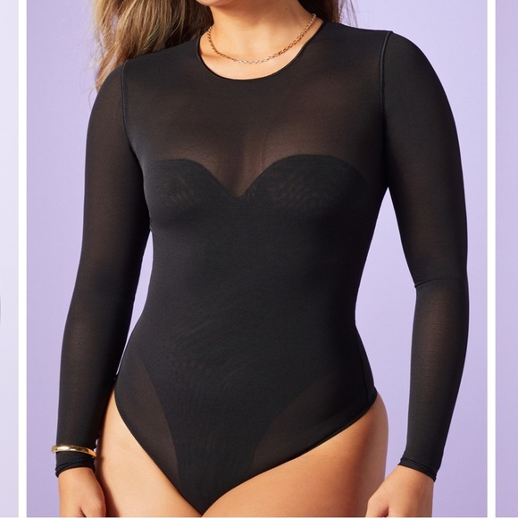 NWT Yitty Mesh Me Smoothing Sleeved Thong Bodysuit in‎ Black Size Medium - Picture 1 of 9